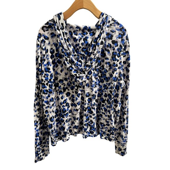 🍒 2/$20 Calvin Klein Hooded Athletic Pullover in Blue & Black Animal Print sz S - Picture 5 of 6